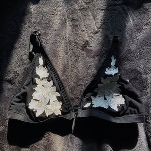 PINK Black bralette with Flowers